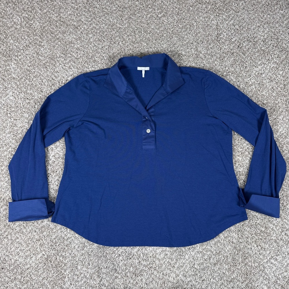 Hinson Wu Polo Shirt Womens‎ XXL Blue Leona Long Sleeve Mixed Media Knit Top